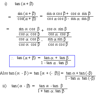 trigonometric identities formulas tan